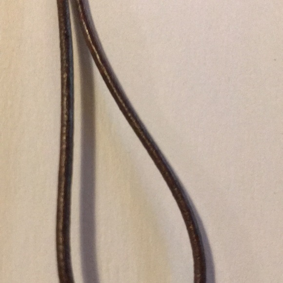 Blue and White Glass necklace on Brown Cord - Picture 8 of 10